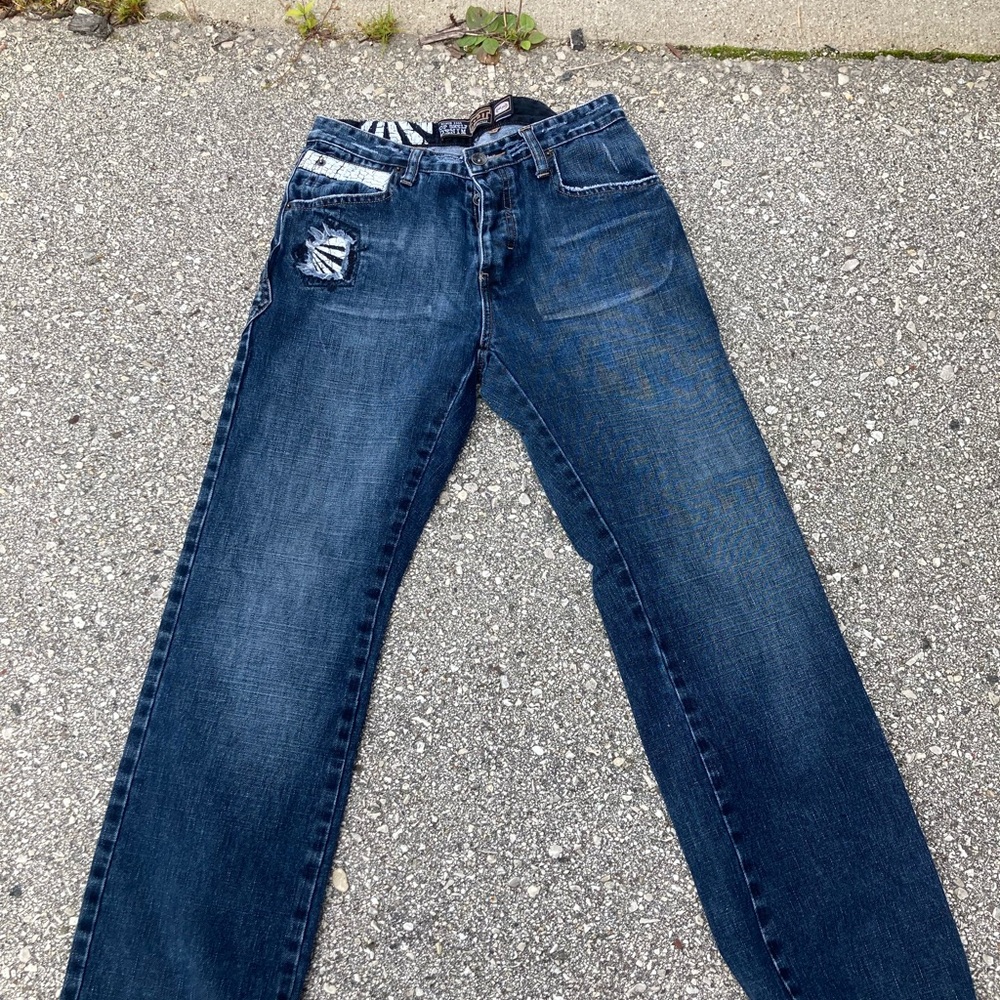 Split Dark Blue Straight Leg Jeans